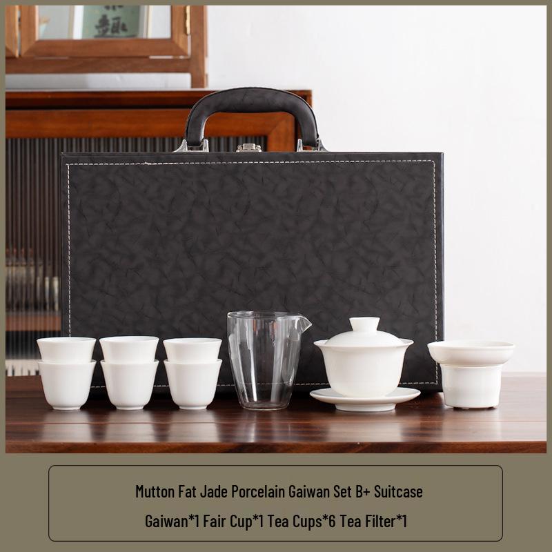 Lux Mutton Fat White Porcelain Kung Fu Tea Set: Gaiwan & Teacup with Portable Gift Box