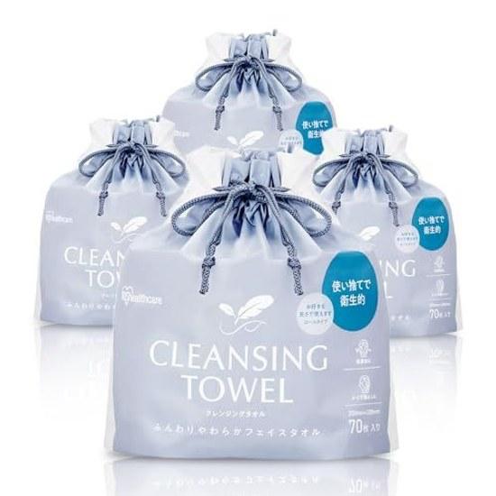 Iris Ohyama 4-piece set cleansing towels thick type 70 sheets x 4 (roll type) sensitive skin disposable perforation facial face wiping wet dry use