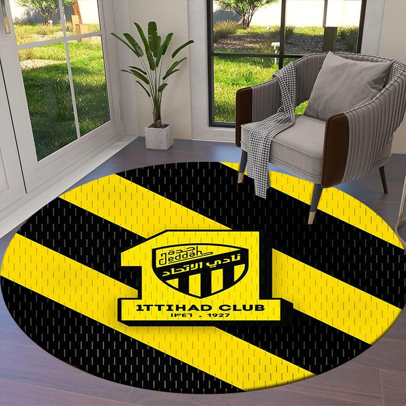 Al-Ittihad FC Round Area Rug,Carpet Rug for Living Room Bedroom Sofa Playroom Decor,Non-slip Floor Mat