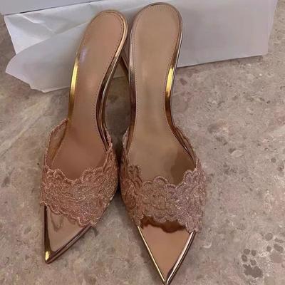Sexy Party-High Heels mit spitzer Zehenpartie für Damen 2025 Neu Bestickt Dünne Absätze Champagnergold Bestickte High Heels Zehentrenner