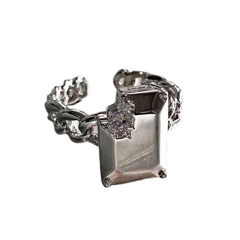 Stylish Broken Texture Square Cut Adjustable Ring Perfect For Chic Gift Occasions