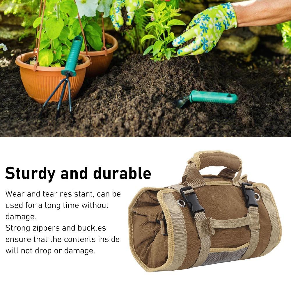 Oxford Cloth Roll Up Tool Bag Separate Pockets Portable Tool Storage Bag  Gardening
