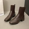French autumn and winter knitted tube thick heel short boots women's medium heel thin boots brown bare boots Martin boots elastic socks boots