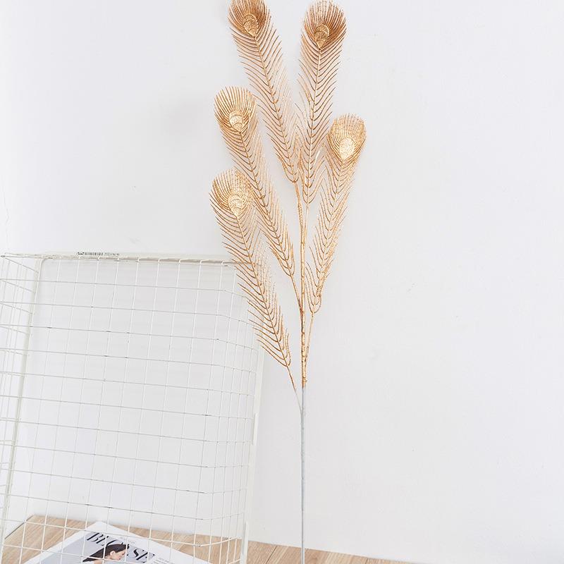 Buquê de Flores Artificiais Douradas Ornamento de Planta Falsa para Decoração de Casa, Quarto, Decoração de Natal, Ano Novo, Presentes, Acessórios