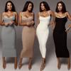 Women's Summer New Sexy Solid Color Spaghetti Strap Midi Dress Backless Slim Fit Ribbed Knit Bodycon Dress for Party Club Daily Wear