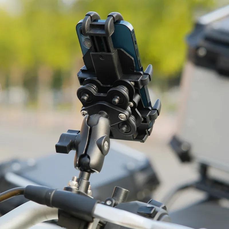 Universal Motorcycle Bike Phone Holder Aluminum Bicycle Riding Handlebar Clamp Rearview Mirror Navigation Bracket GPS Shockproof