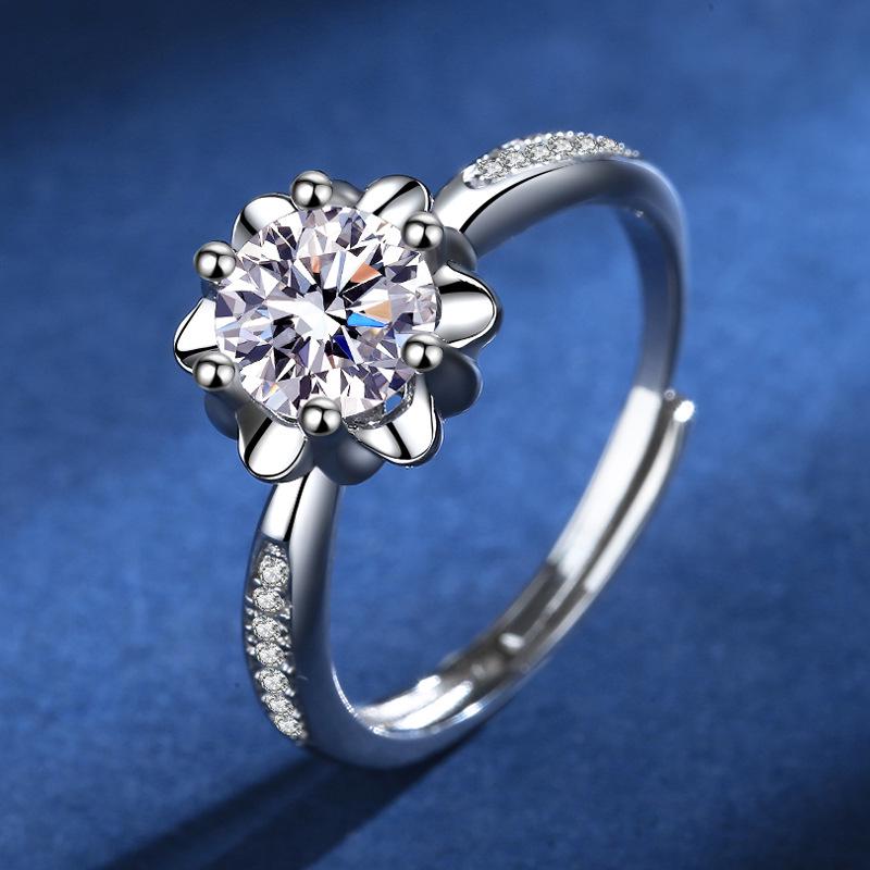 925 Sterling Silver Moissanite Love Ring, PT950 White Gold Plated, Colorfast Luxury Women's Band