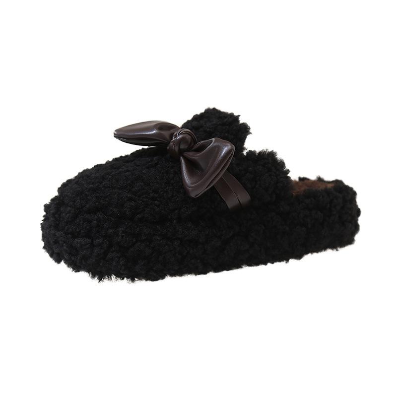 

thick-soled bow wool shoes for women s outer wear 2025 autumn new velvet lamb wool bean shoes warm cotton slippers 35
