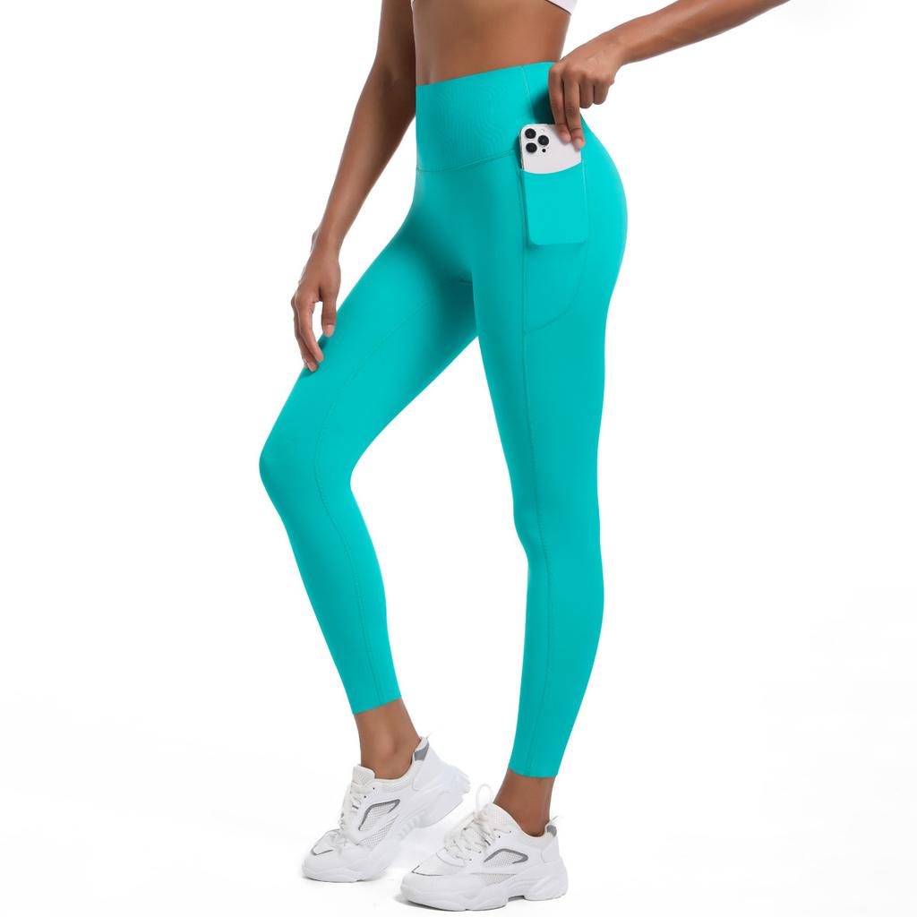 High-intensity Tight Yoga Pants Non-marking High-waisted Tummy-tucking Sports Pants High Elastic Side Pockets Quick-drying Fitness Pants