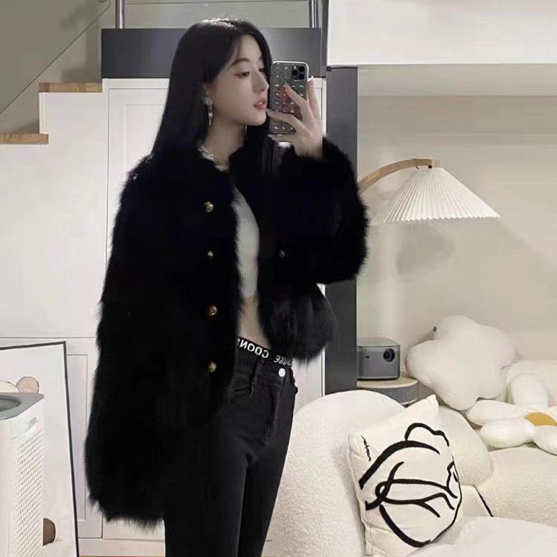 Autumn and winter new Korean version black imitation fox fur coat women's loose toka plush short coat