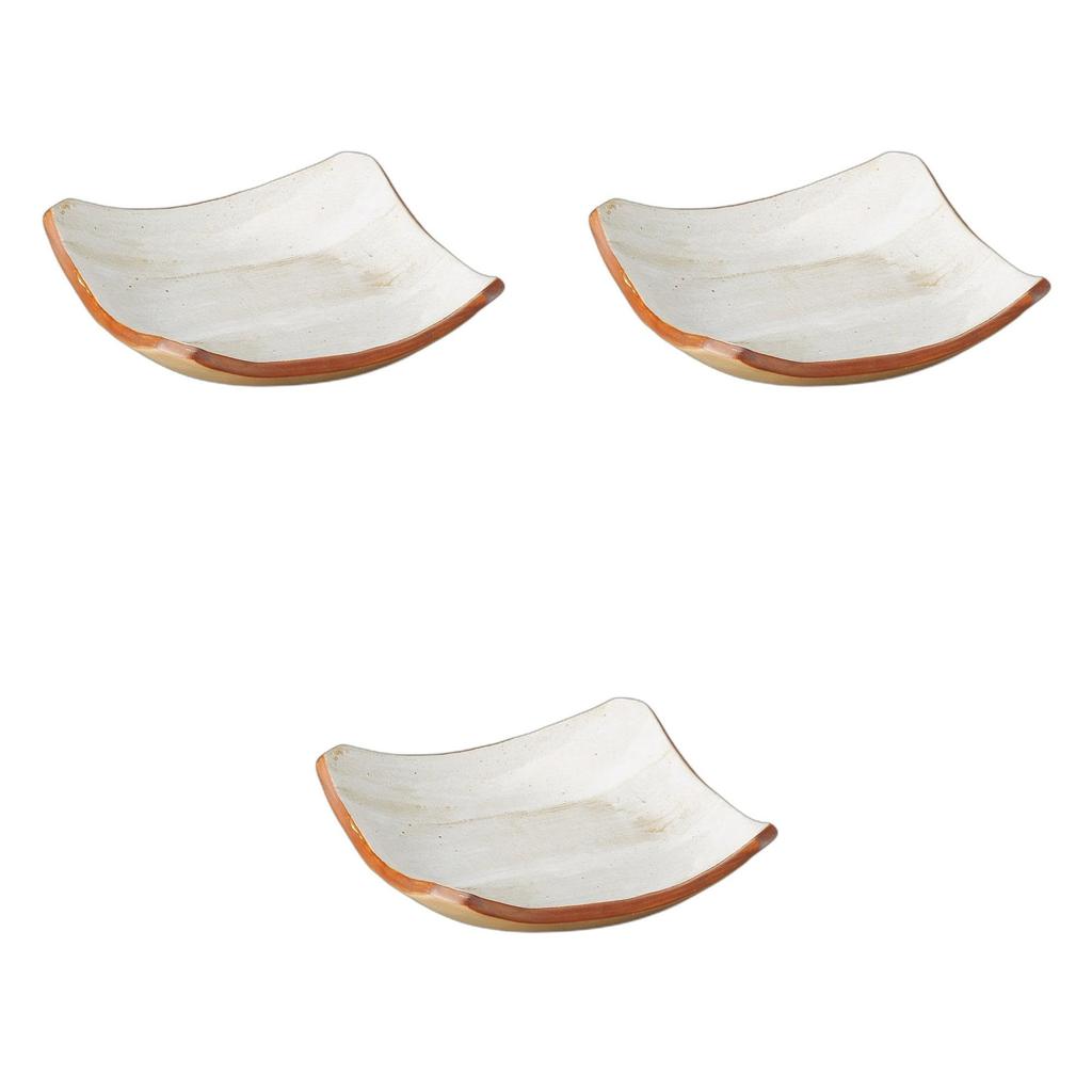 Set of 3 White Square Bowls x x Square Setomonohonpo Oil-Brushed 6-Inch [17.6 17.6 4.2cm] Plates, Ceramic,