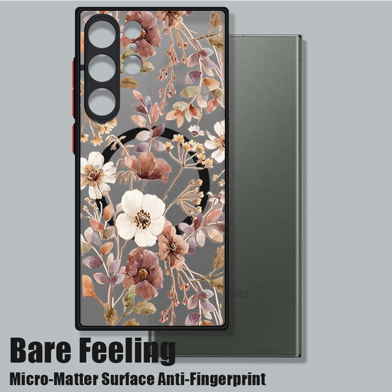 Magnetic For Magsafe Case For Samsung Galaxy S26 Ultra S25 S24 Plus S23 S22 S21 FE Vintage Floral Pattern Matte Cover