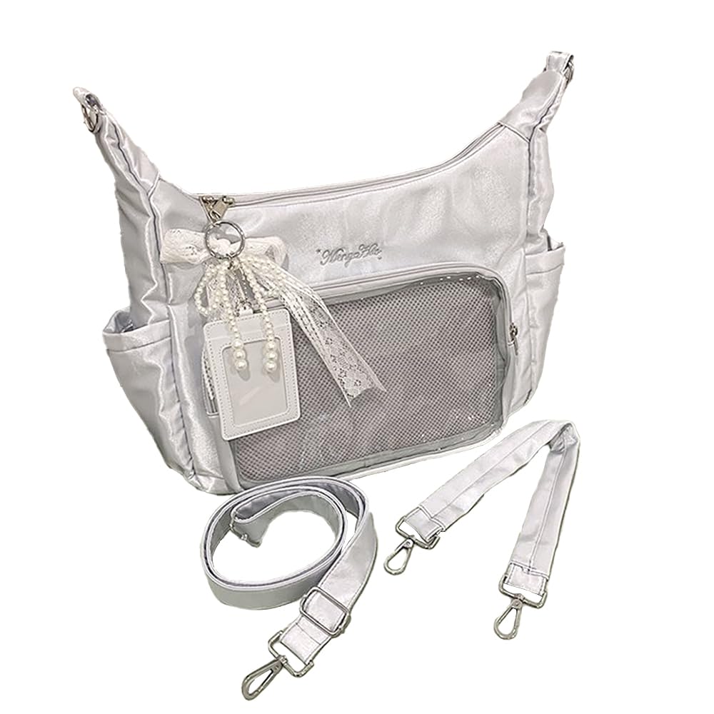 

Silver Satin Ita Bag with Trading Card Case, A4 Size, Adult, Clear, Plush Bag, [Used]