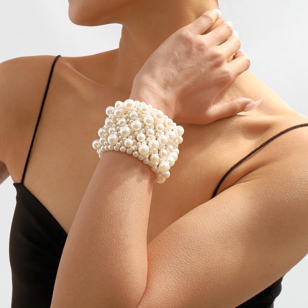 Elegant Geometric Minimalist Bracelet Multi Row Elastic Wide Pearl Creative Internet Celebrity Fashion Bracelet For Women