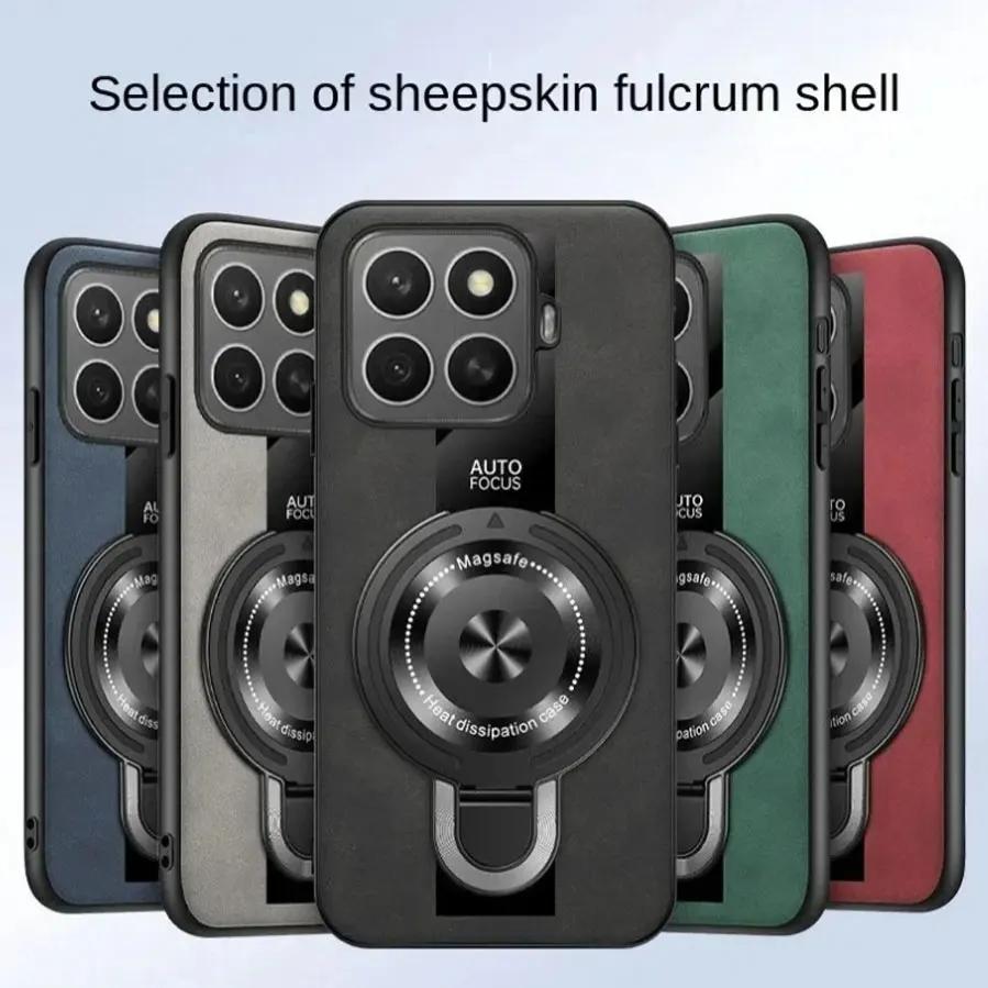 For Magsafe Wireless Charging Cover For Xiaomi 15T Pro 17T Pro PU Leather Shockproof Ring Stand Holder Case For Xiaomi 17 Max
