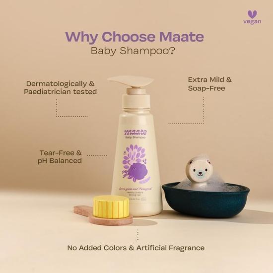 Maate Baby Shampoo (250 ml) | Deep Cleanses, Nourishes Scalp & Hair | With Ayurvedic Herbs like Shikakai & Amla | Baby Shampoo For Kids 0-12 Years