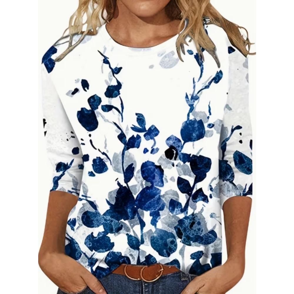 

Женская одежда Деликатные модные рубашки Рукава с цветочным принтом Летний женский пуловер Повседневная одежда Vetement Femme XL