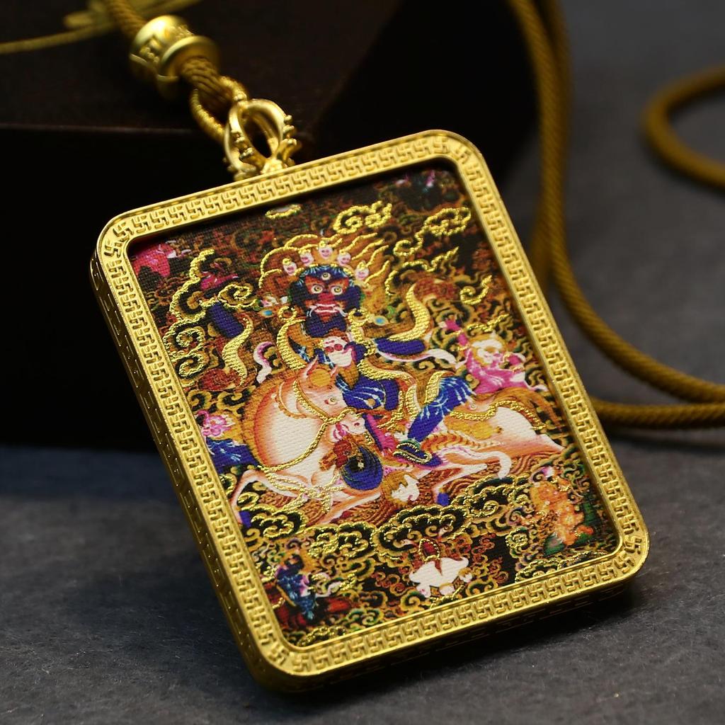 Pandantiv Thangka Mahakala Tibetan Jambhala Alb: Pictat manual, Aurit, Artă Exquisită Budism Tibetan