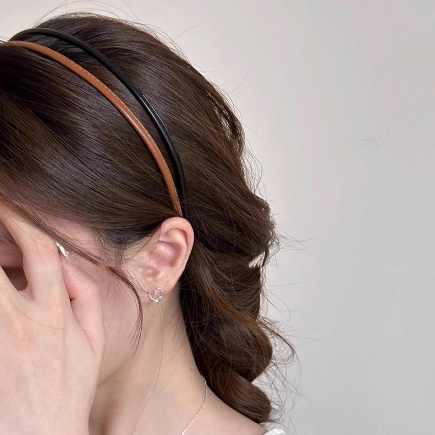 

2 шт. Модные черные хаки стиль тонкие ПУ винтажные повязки на голову для женщин девочек ободок для аксессуаров для волос