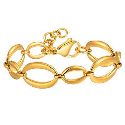 Stainless Steel Oval Handmade Chain Necklace Bracelet 18K Gold Plated Nc-2100