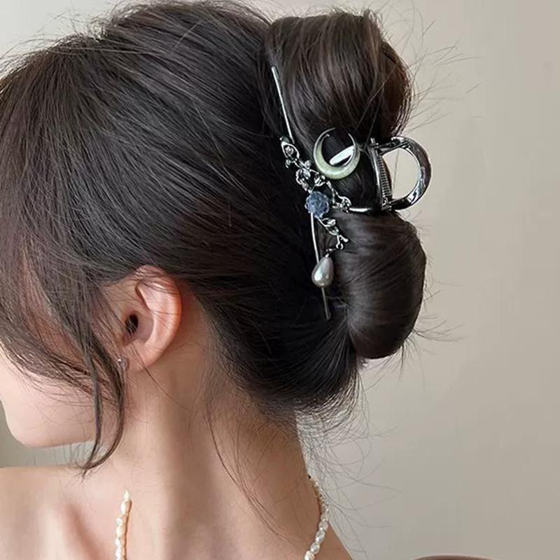 Pinza de Metal para el Pelo Flor de Luna Y2K Pinzas de Cangrejo Pinzas para el Pelo Pasadores de Perlas Pinza Coreana para Cola de Caballo Accesorios para el Cabello para Mujeres Niñas