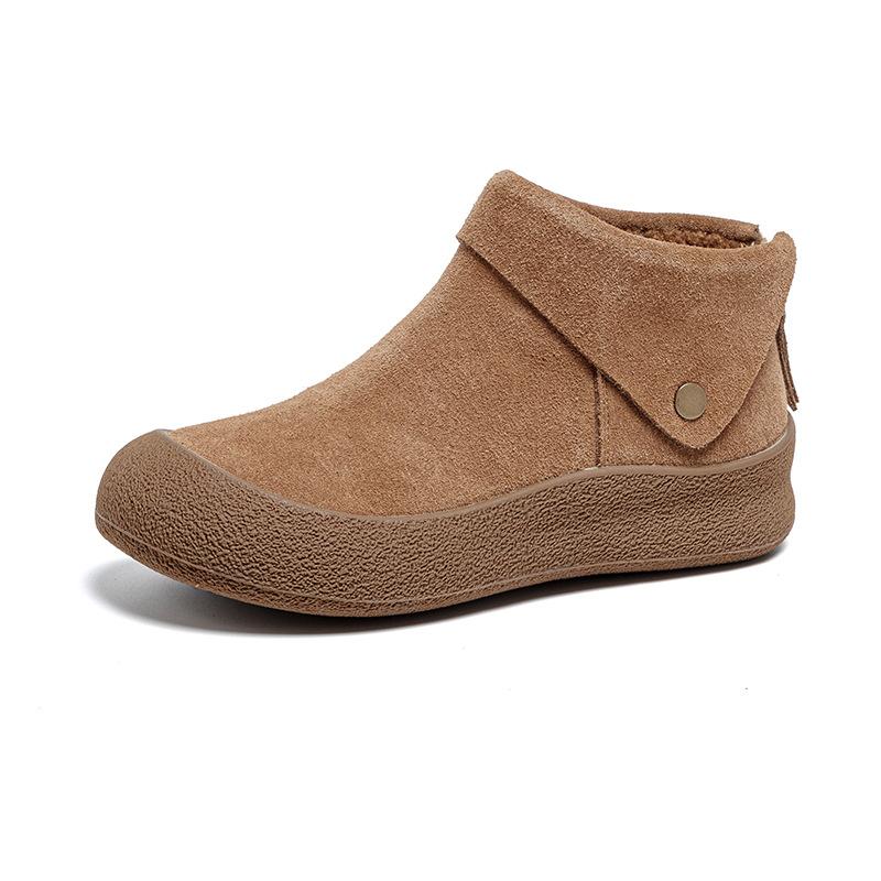 2026 Autumn/Winter New Leather and Velvet Warm High Gang Boken Shoes Women's Cotton Shoes Snow Boots Large Women's Shoes