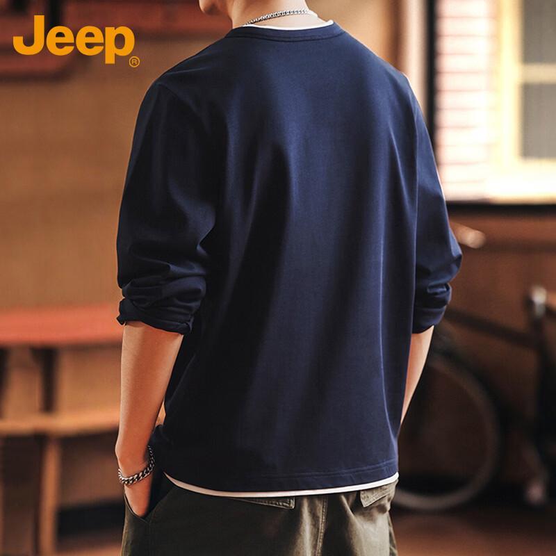 Jeep Men's American Retro Faux Two-Piece Long Sleeve T-Shirt