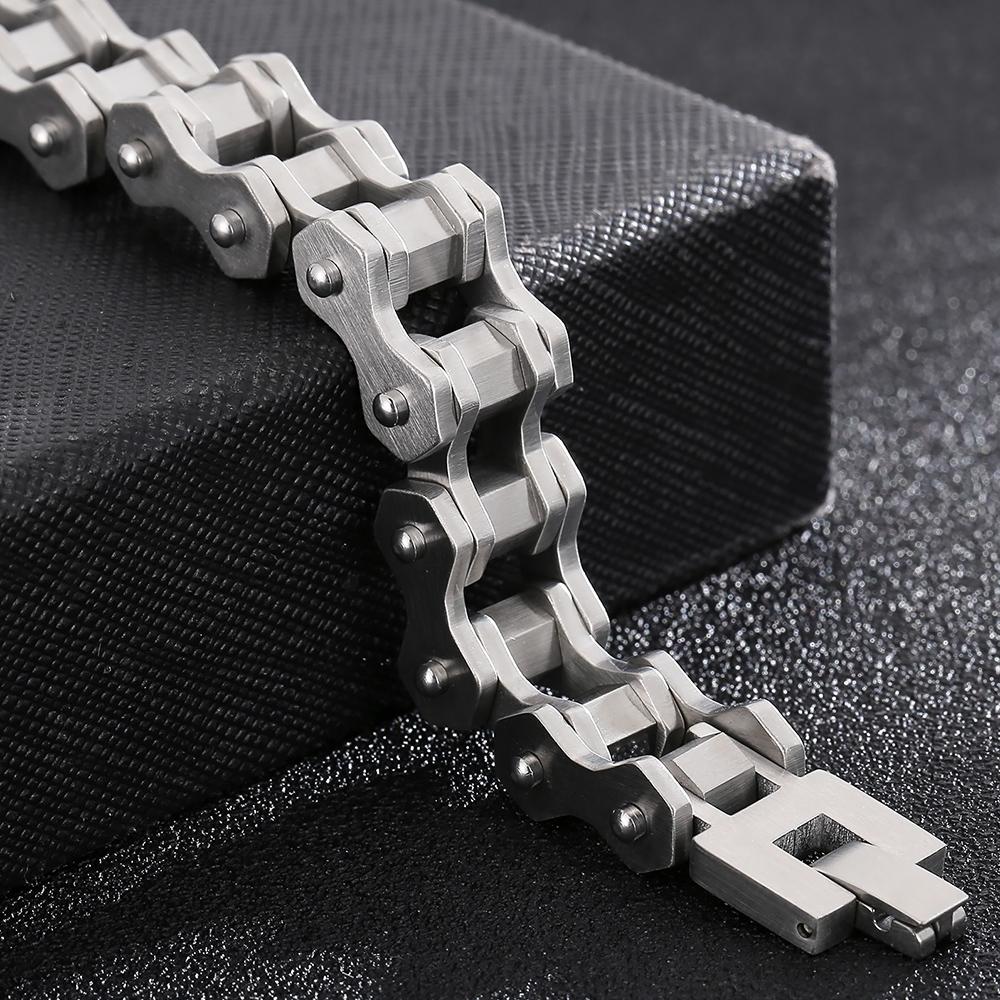 Matowa Bransoletka Męska ze Stali Nierdzewnej 316L Łańcuch Motocyklowy dla Mężczyzn Gotycka Biżuteria Rowerowa Prezenty Bransoletki Męskie 13MM Szerokość