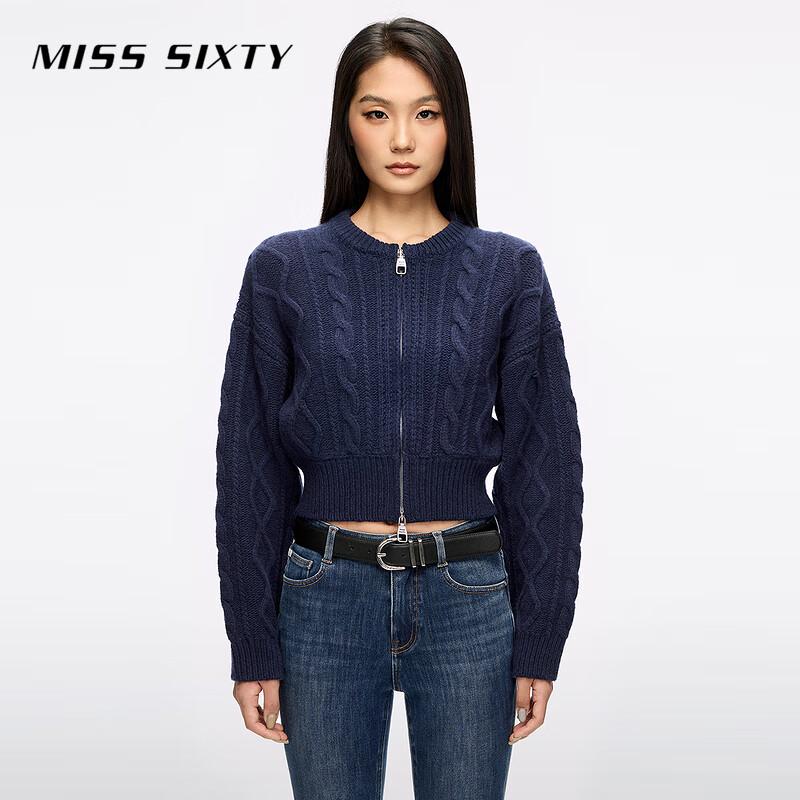 

MISS SIXTY 2025 Winter Women s Wool Blend Cable Knit Zipper Cardigan M