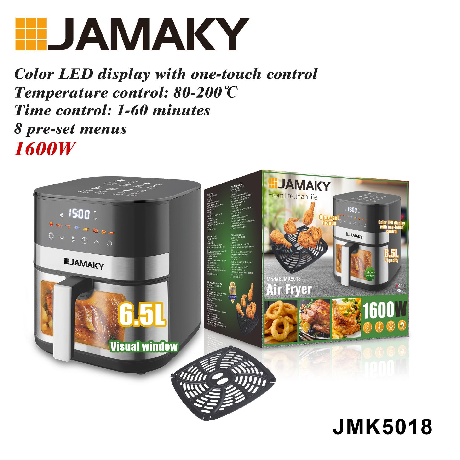 

JAMAKY 5L Oil-Free Air Fryer & Electric Oven: Multi-functional, Fully Automatic, All-in-One. чорний