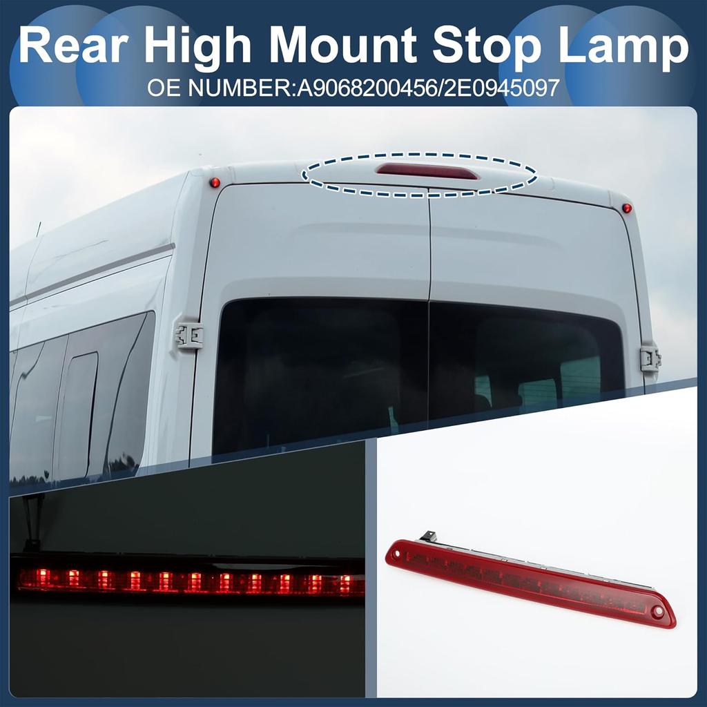 LED Third Brake Light Compatible for MercedesBenz Sprinter 2500 3500 2014-2023, Waterproof Plastic Red Housing 3rd High Mounted Stop Lamp Rear Center