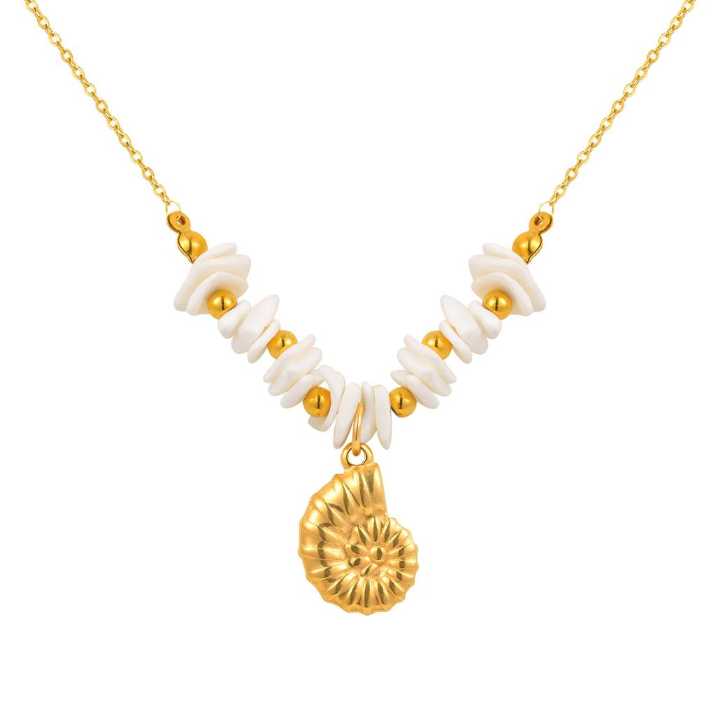 Fashion Jewelry Stainless Steel White Shell Square Conch Gold Necklace Ladies Accessories