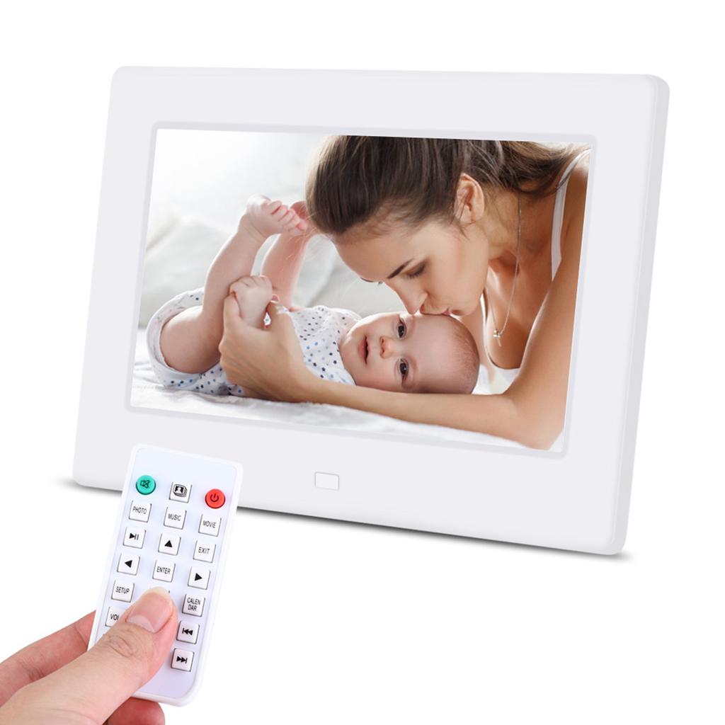 7Inch 1024*600HD Digital Photo Picture Frame Alarm Clock Player Album Remote Control Black