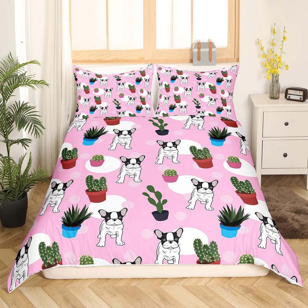 Pink Cartoon Animal King Queen Duvet Cover Kawaii Panda Pattern Bedding Set For Kids Girls Wildlife 2/3pcs Polyester Quilt Cover