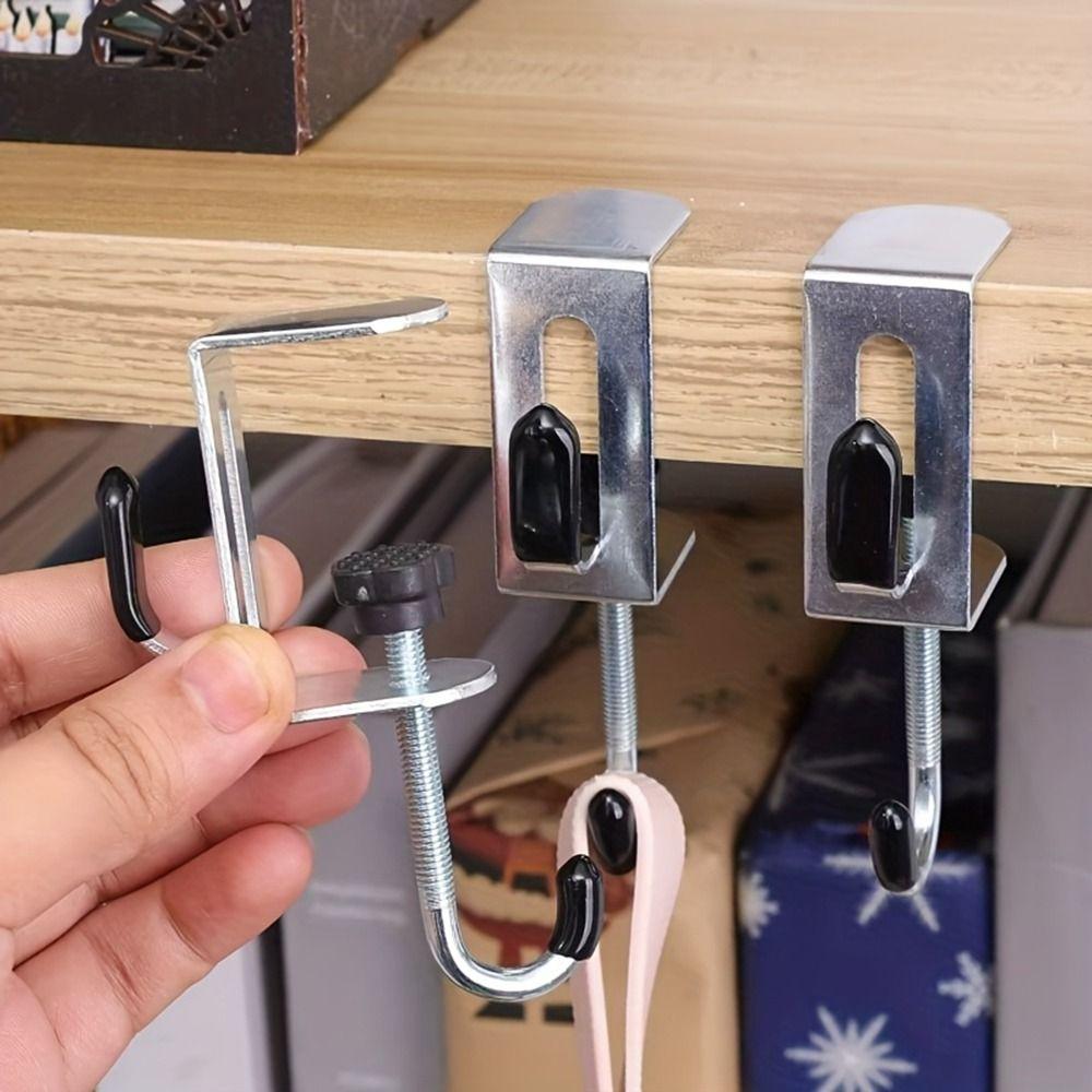 2PCS Punch-free Double Hook Backpack Hook Steel Table Side Backpack Rack  Dormitories