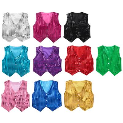 Kids Boys Glittery Sequined Vest Costume Waistcoat for Choir Jazz Dance Performance