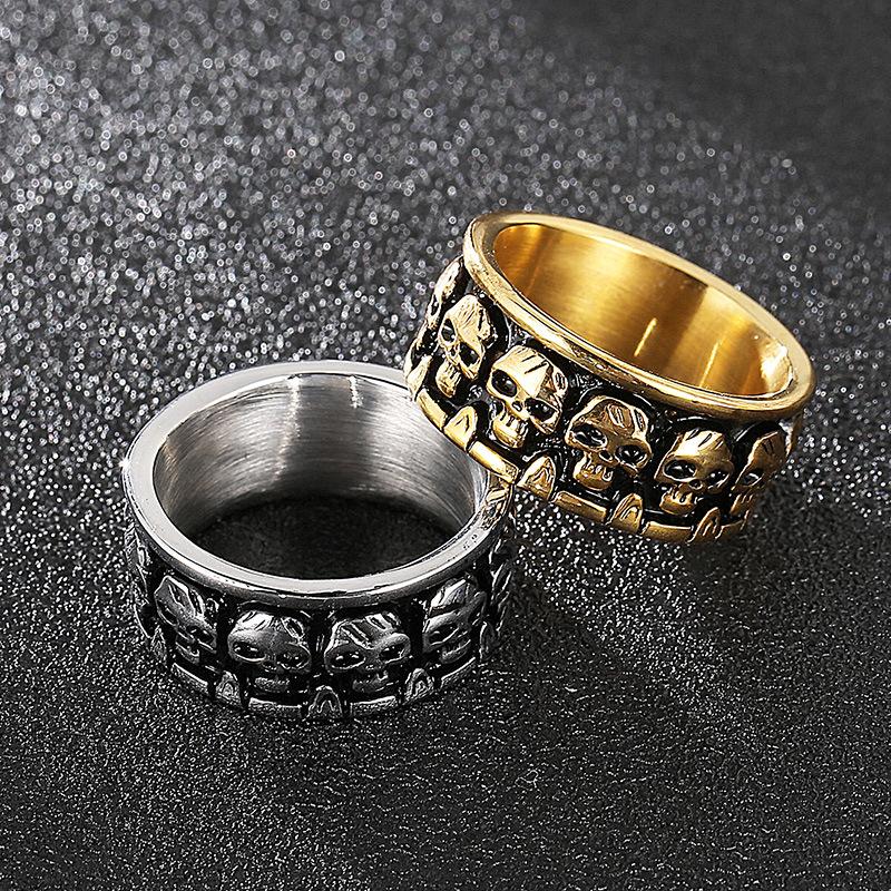 Gothic Style Punk Retro Black Biker Ring Men Hiphop Rock Stainless Steel Skull Finger Rings Party Accessories Jewelry