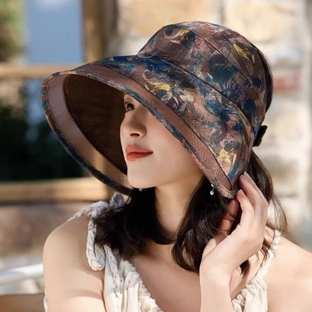 Polyester Flower Empty Top Cap Breathable Large Brim Sun Hat Anti-Sun Fisherman Hat  Outdoor