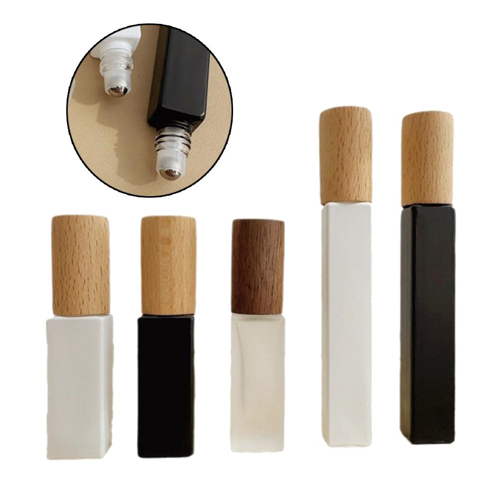 1pc 5/10ml Essential Oil Roller Bottle with Wooden Lid Glass Roll On Bottles Empty Refillable Roller Ball Perfume Bottles Vials
