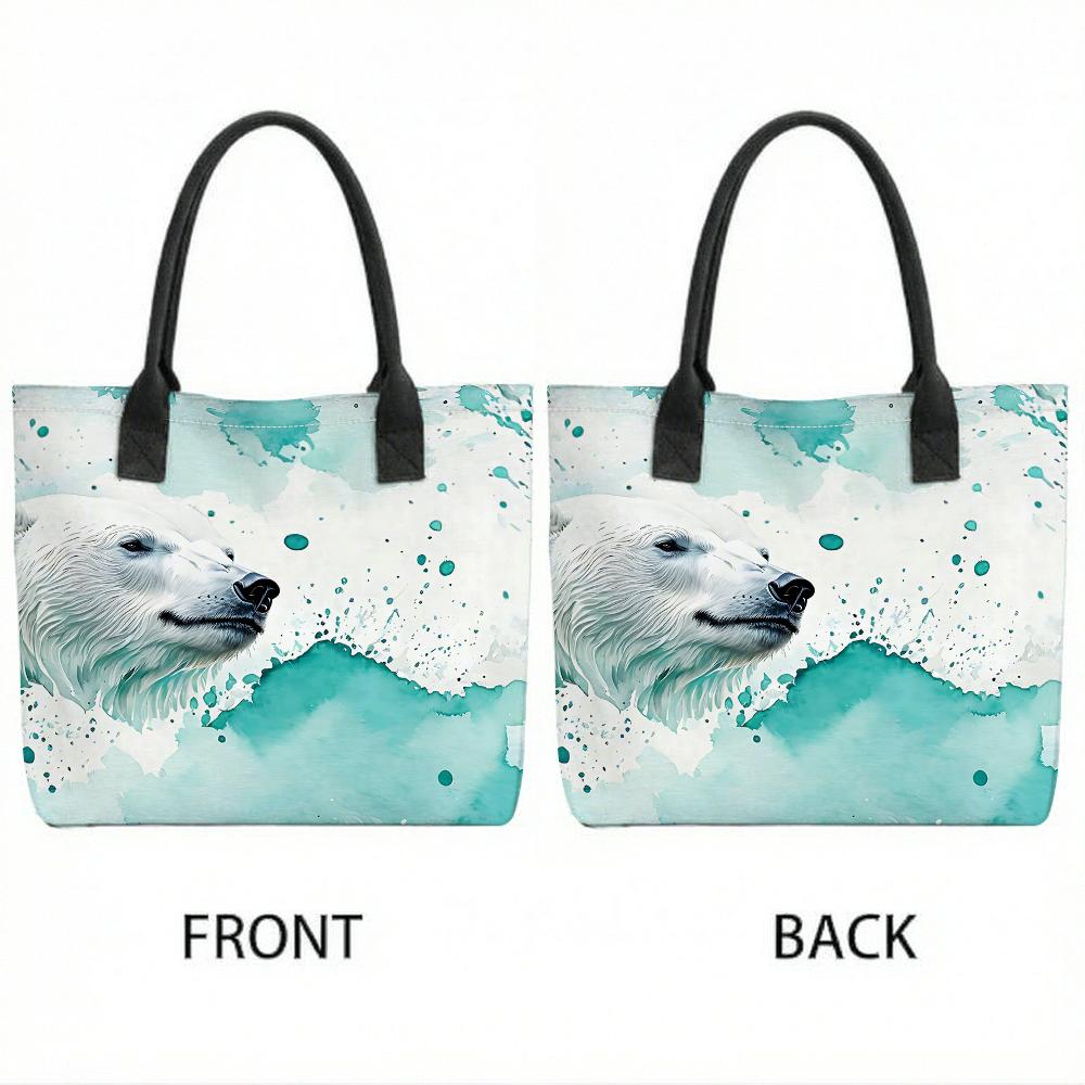 Watercolor Polar Bear Print Tote Bag Casual Large Capacity Shoulder Handbag for Daily Use