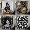 Spooky Halloween Shower Curtain , Waterproof Fabric With Haunted House, Skulls, Skeletons & Ghosts For Festive Bathroom Decor