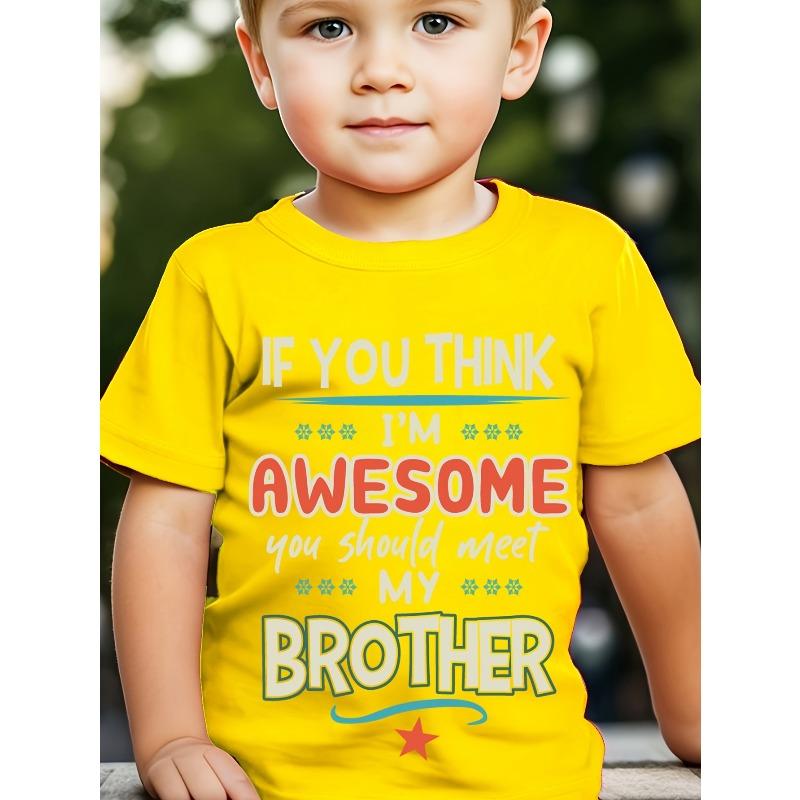 European sizes Boys' T-Shirt with The Phrase 'IF YOU THINK I'M AWESOME' Print in a Creative And Versatile Round Neck Design