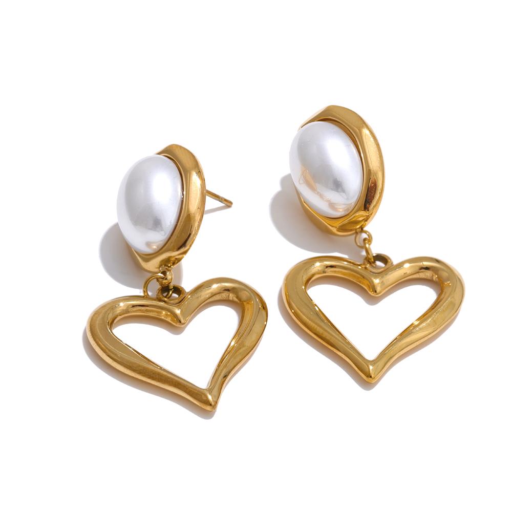 

Yhpup Arrivals Imitation Pearls Heart Love Fashion Classic Earrings PVD Plated Elegant Daily Basic Jewelry Prevent Allergy Gift