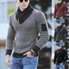 Men's Long Sleeve Pullover Knit Sweater Patchwork Scarf Neck Gentleman Slim Sweater