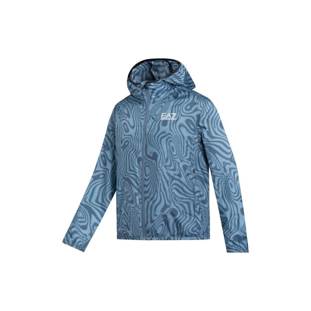 Emporio Armani EA7 SS22 Patterned Letter And Number Print Hooded Zip Casual Jacket Men Jackets Blue 3LPB11-PN2TZ-2508