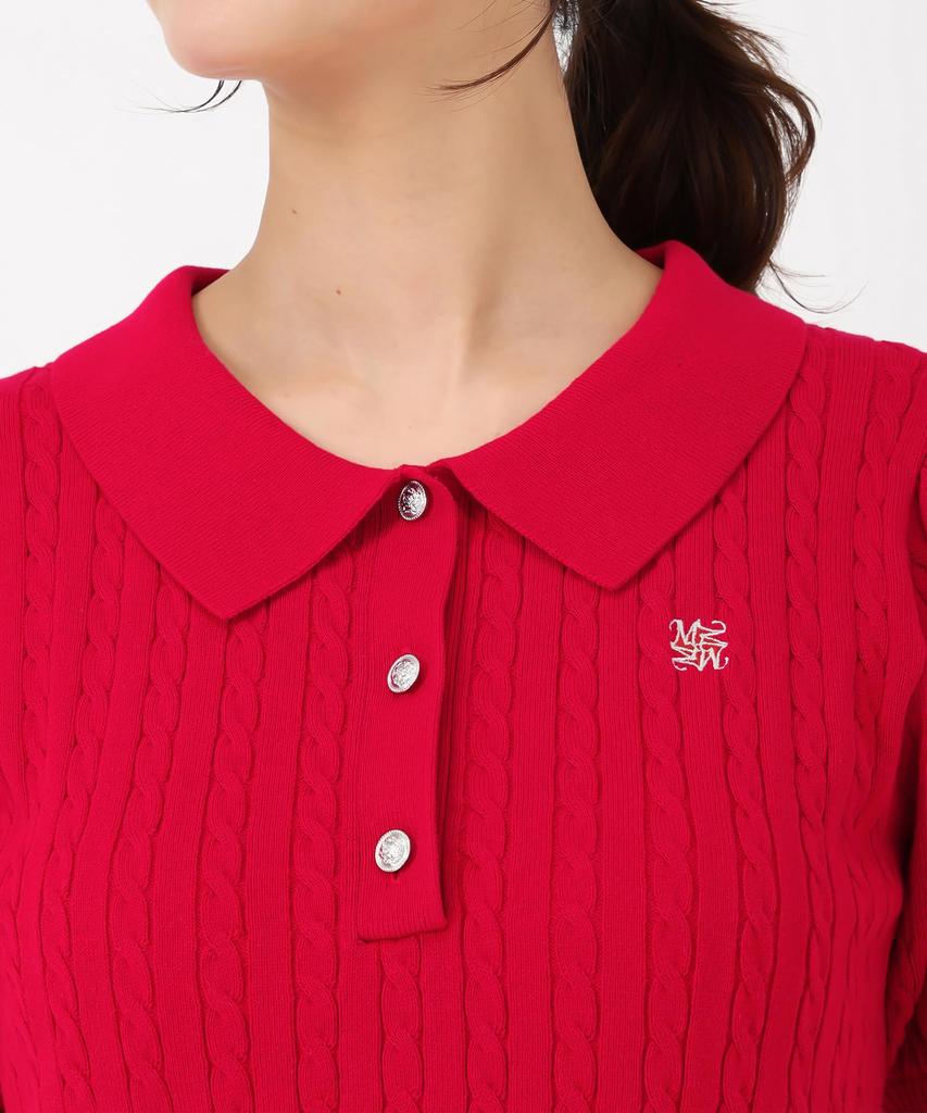 Mishmash Short Sleeve Polo Cable Red Women's Knitwear/Sweater, Knit, Knit, Knit, Feminine, Casual, Spring/Summer Wear, Logo, Outing,