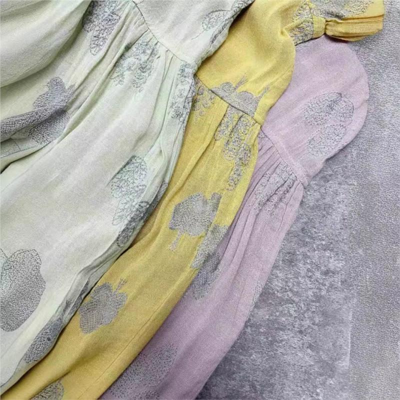 Johnature Japońska haftowana sukienka trójkolorowa luźna wiosna lato haftowana cienka swobodne sukienki damskie