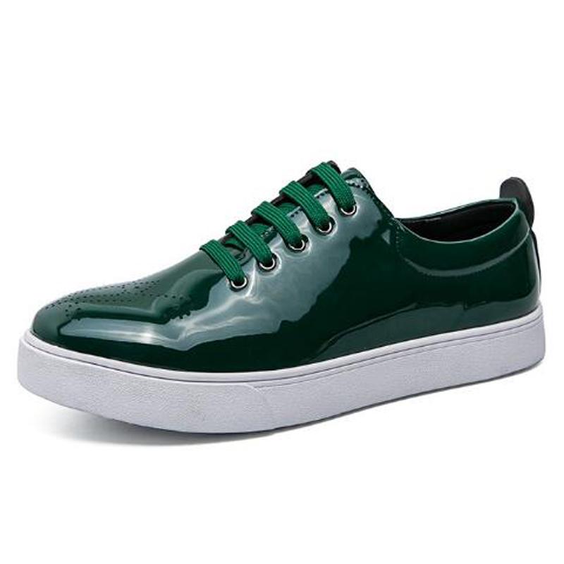 Glossy Leather Men sneakers Fashion Upscale Luxury Casual Men Board Shoes Green Lace Up Casual Shoe Flats Zapatillas Hombre H496