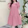 ZANZEA Women Summer Casual Round Neck Loose Short Sleeve Dress