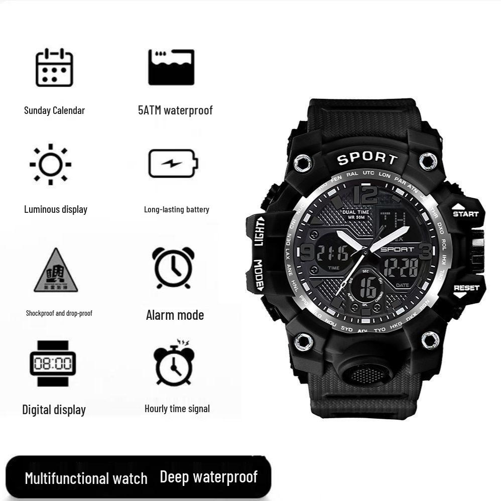 

Водонепроницаемые спортивные часы-будильник с двойным дисплеем для подростков и мужчин